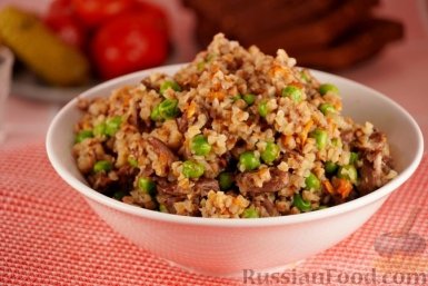 Гречка с куриными сердечками и зелёным горошком -  готовится в одной кастрюле, экономит время russianfood.com