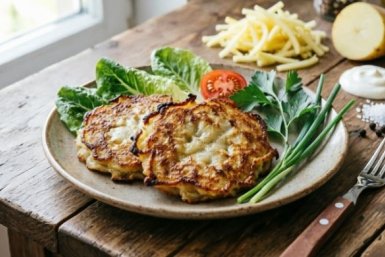 Нежные, ароматные, с хрустящей корочкой: картофельные оладьи с зелёным луком. На кефире еще вкуснее