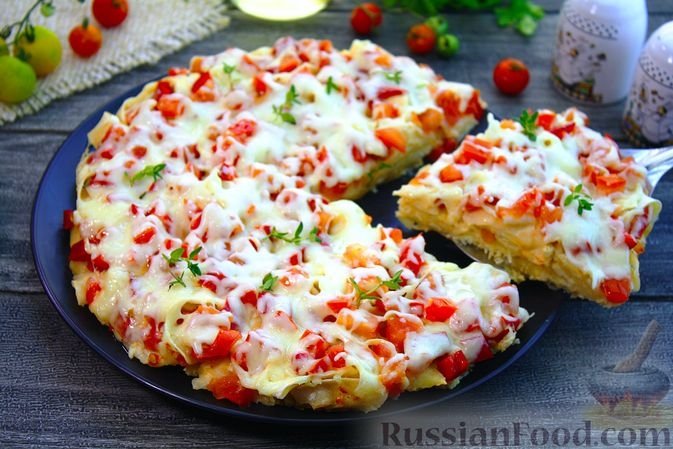 Пицца из нарезанного лаваша, с помидорами и перцем - элементарный рецепт. Для быстрого ужина или перекуса russianfood.com